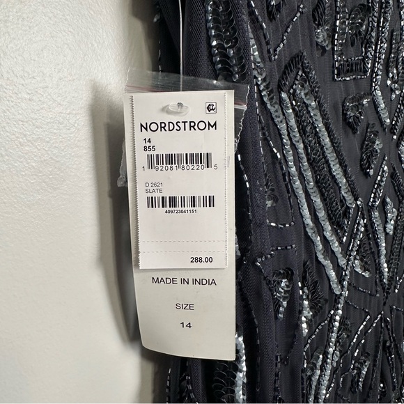 Pisarro Nights Slate Blue Geometric Beaded Sleeveless Gown D-2621 Size 14 - Picture 9 of 13